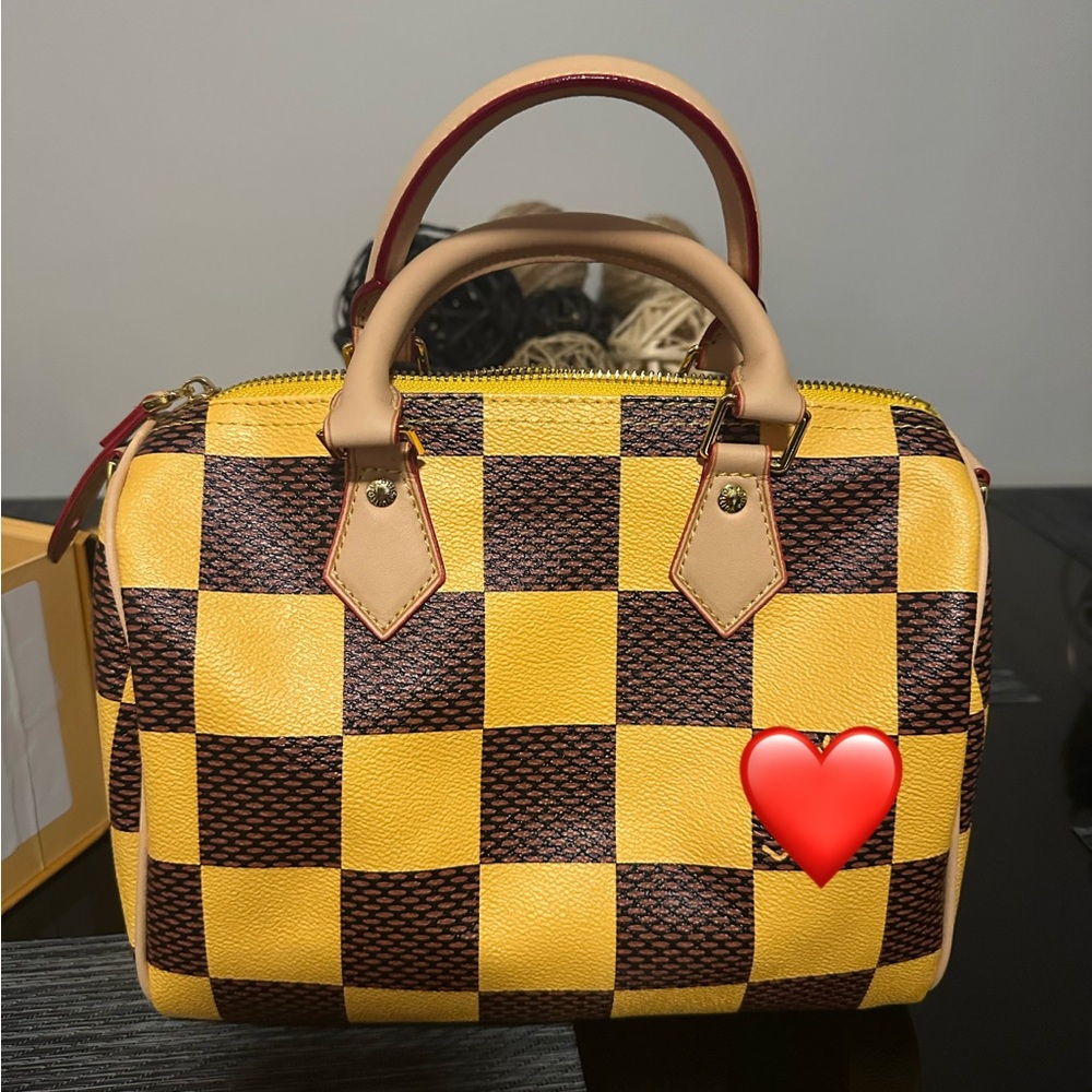 Yellow and Brown Checkered Bag
